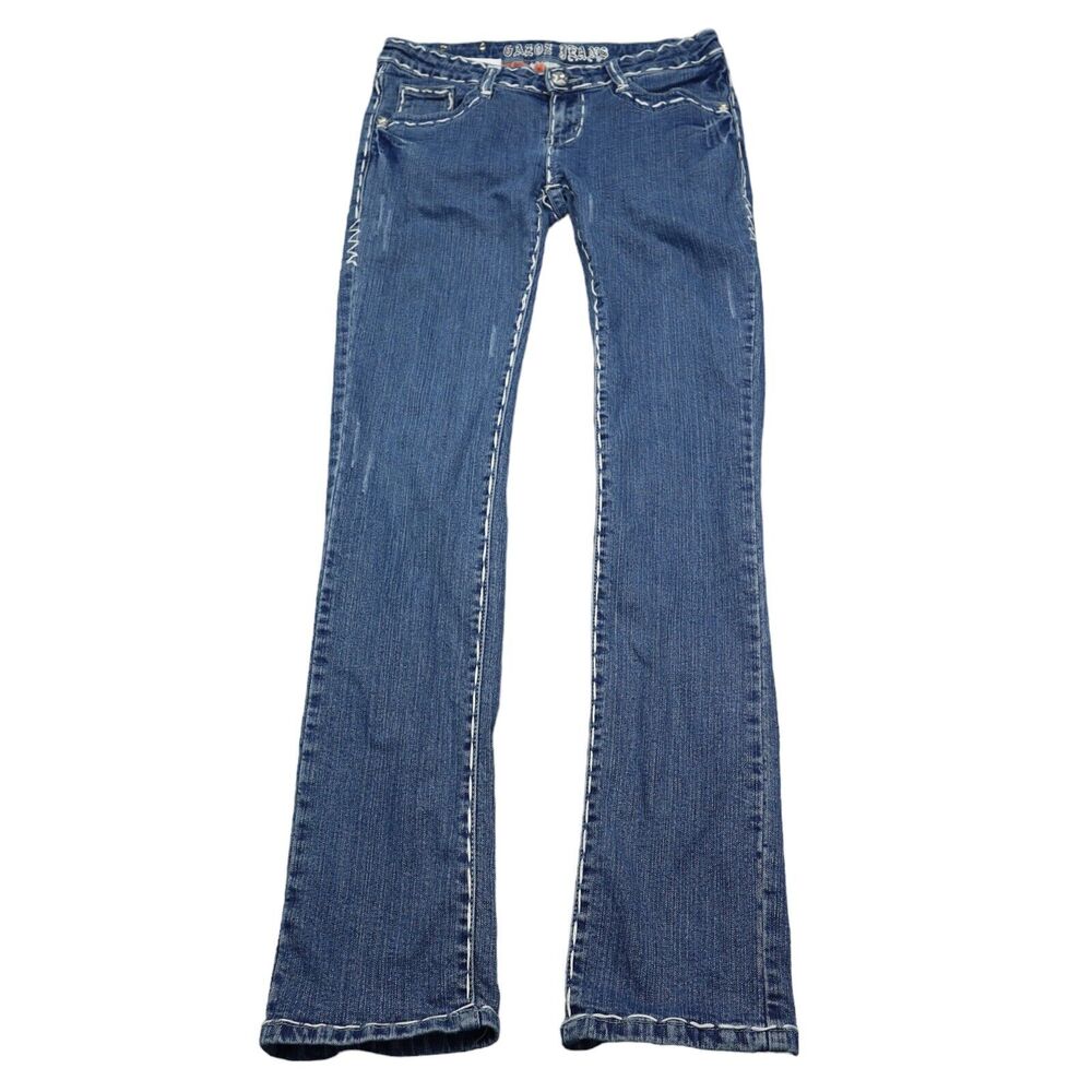 Gazoz Pants Womens 8 Blue Low Rise Flat Front Button Zip Casual Denim Jeans